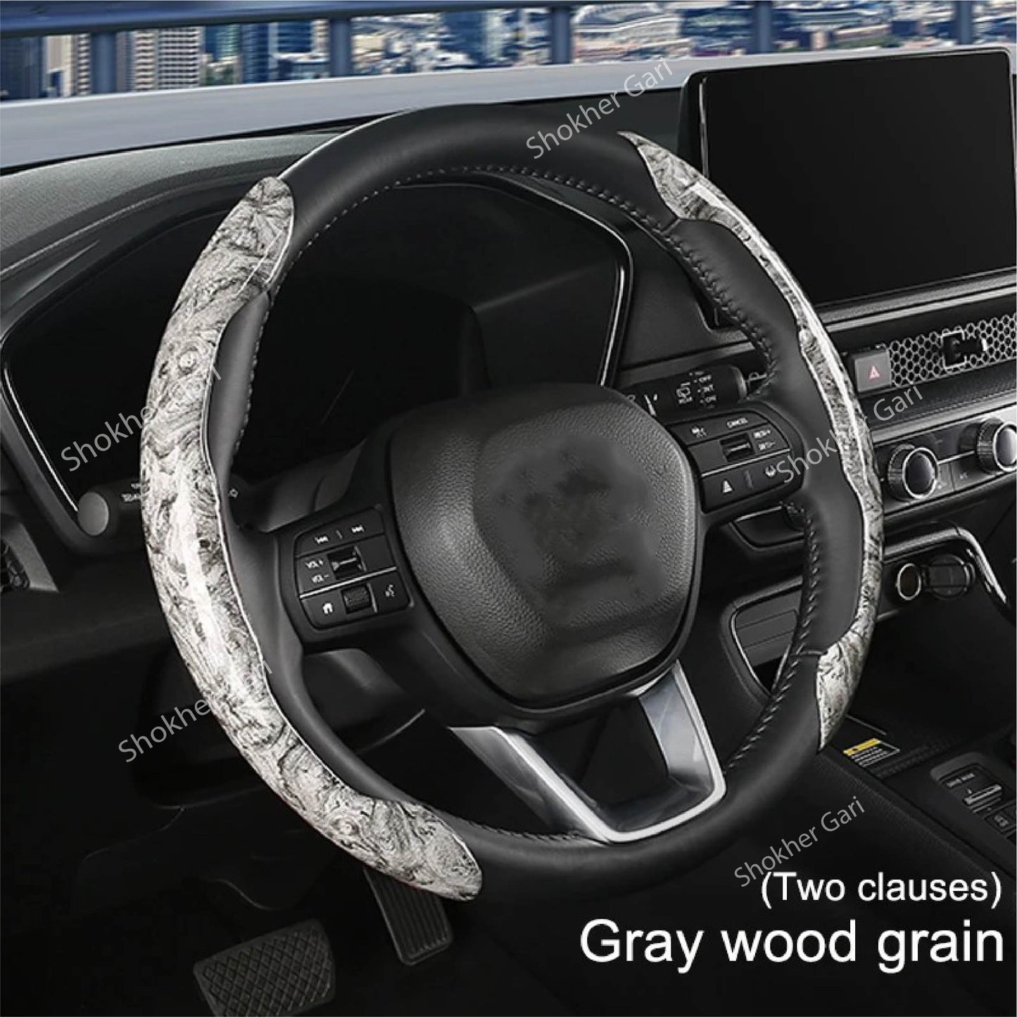 Half Universal Car Wood Steering Wheel Cover - Ash image
