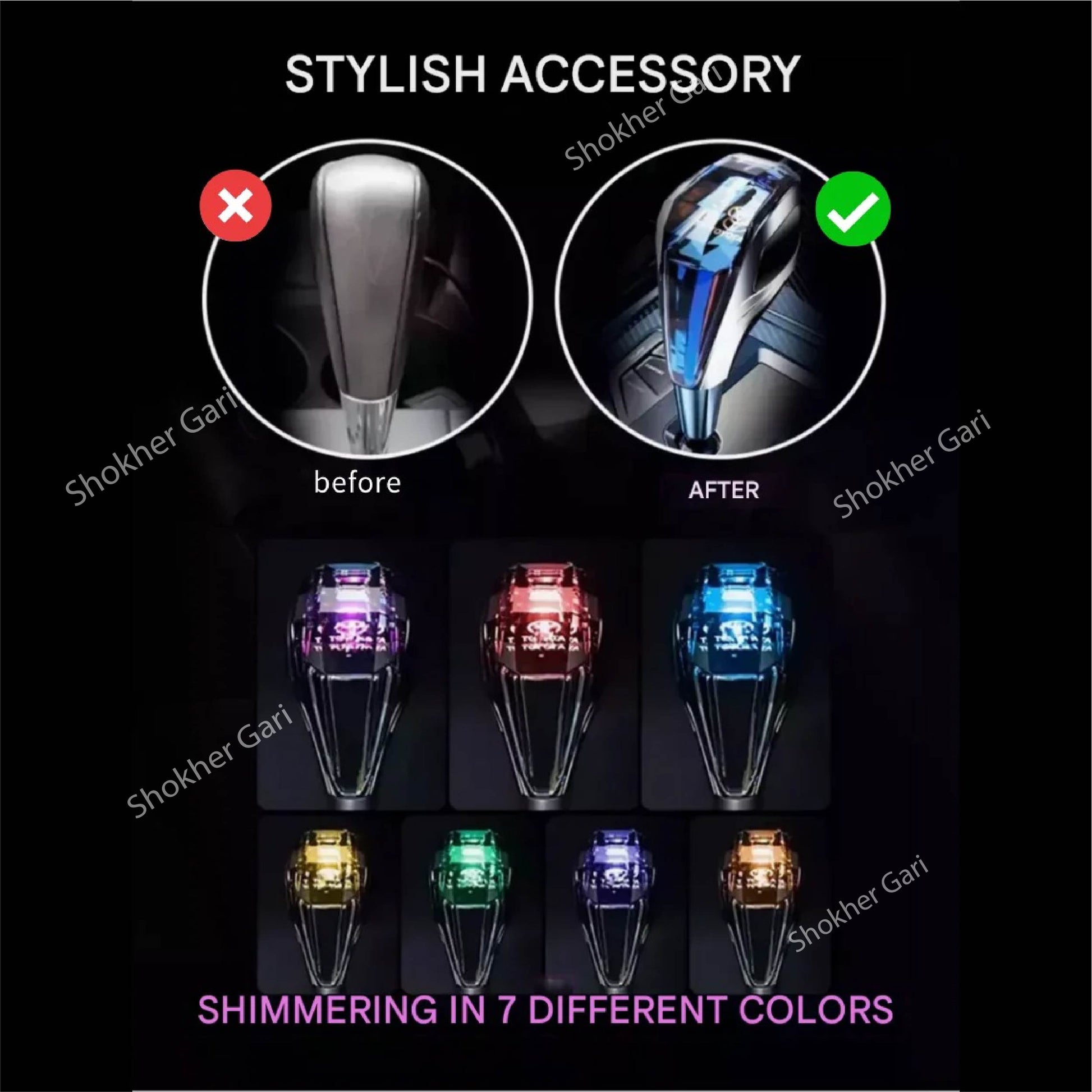 M/Y 7 Colour Crystal Gear Knob for Many Brands image 4