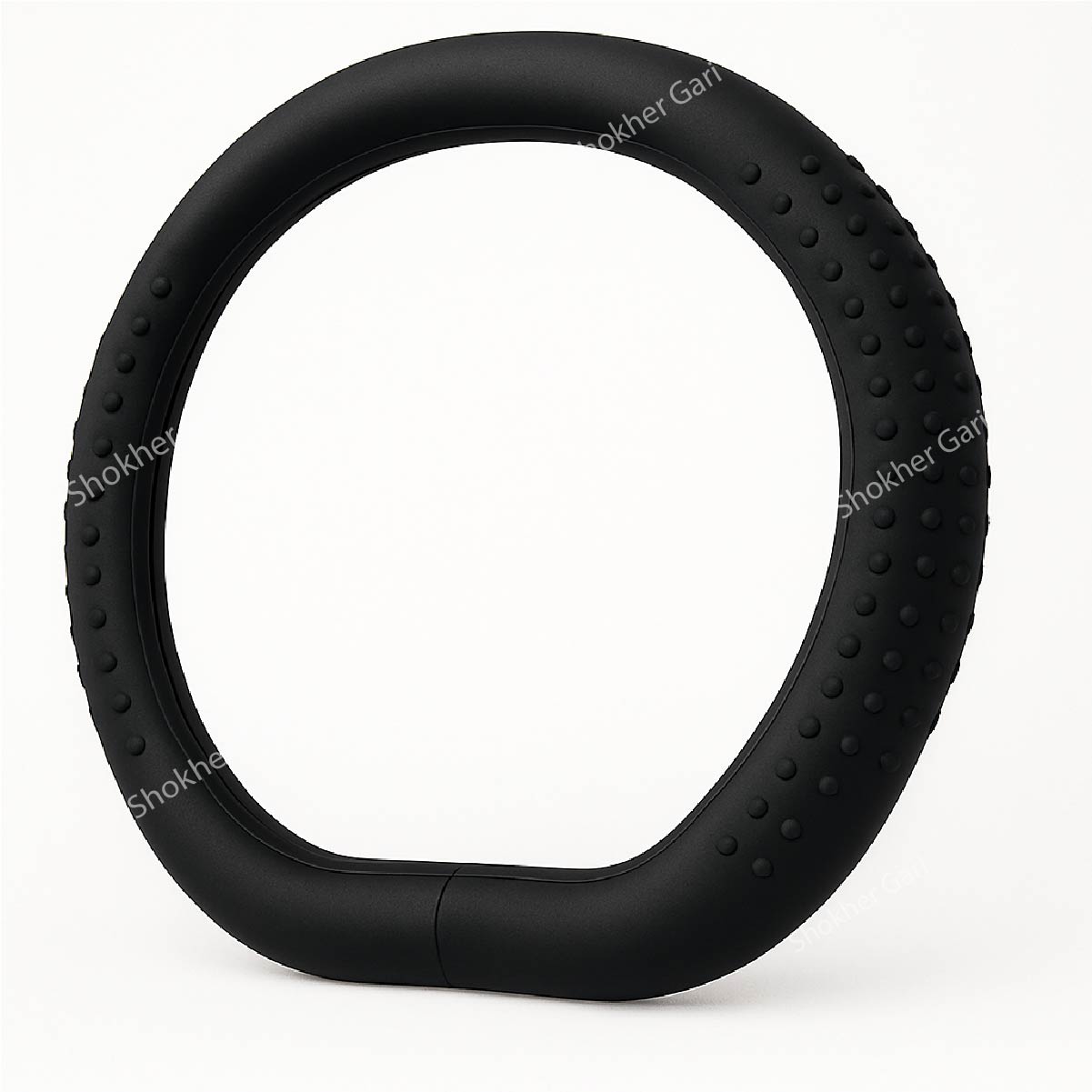 Original Leather Car Steering Cover - Black, D-Shape image