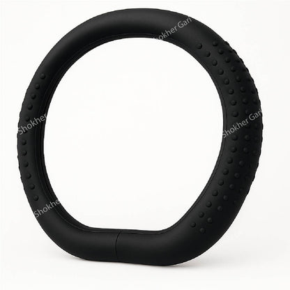 Original Leather Car Steering Cover - Black, D-Shape image