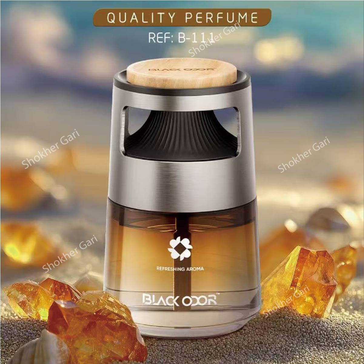 1Pcs BLACK ODOR Solid Glass Car perfume Cup Holder with Aromatherapy - Golden image