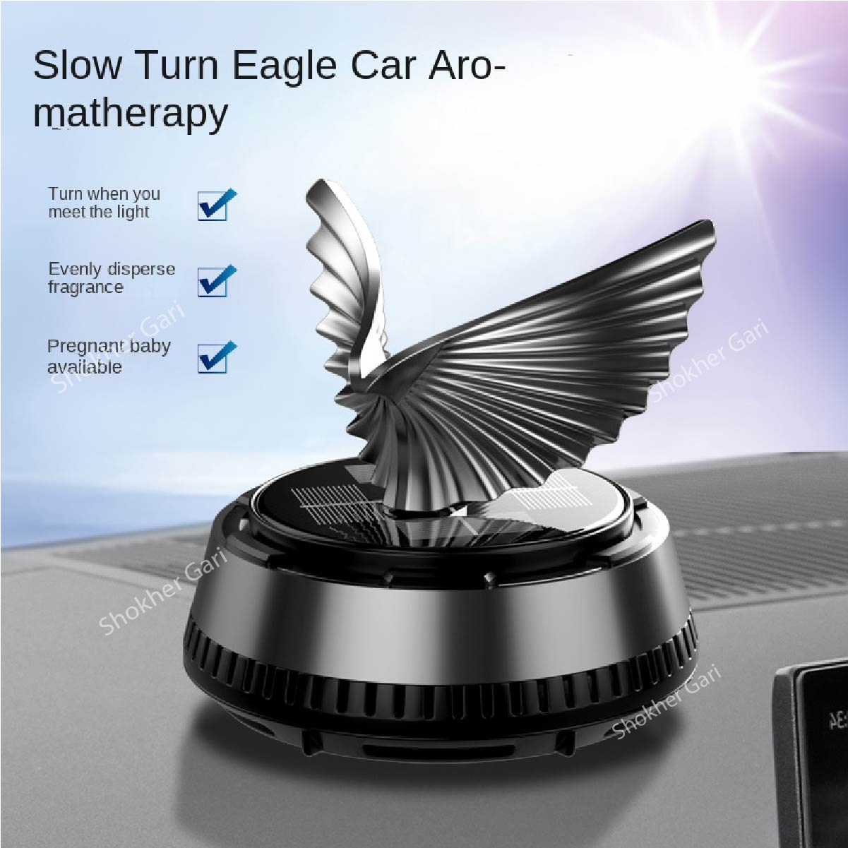Eagle style Car Showpiece Solar Air freshener - Silver image