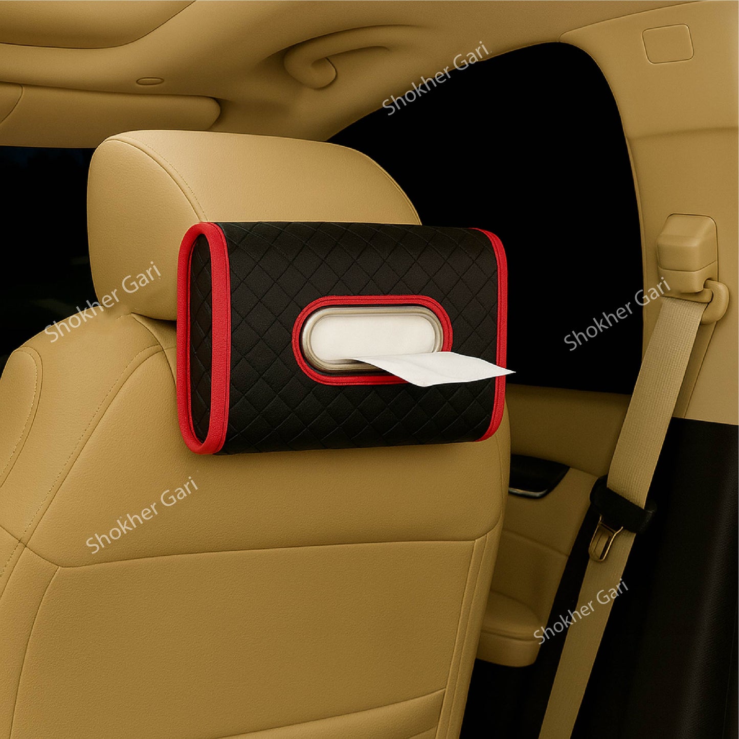 Car Head Rest Check Box Tissue Holder - Red &amp; Black image