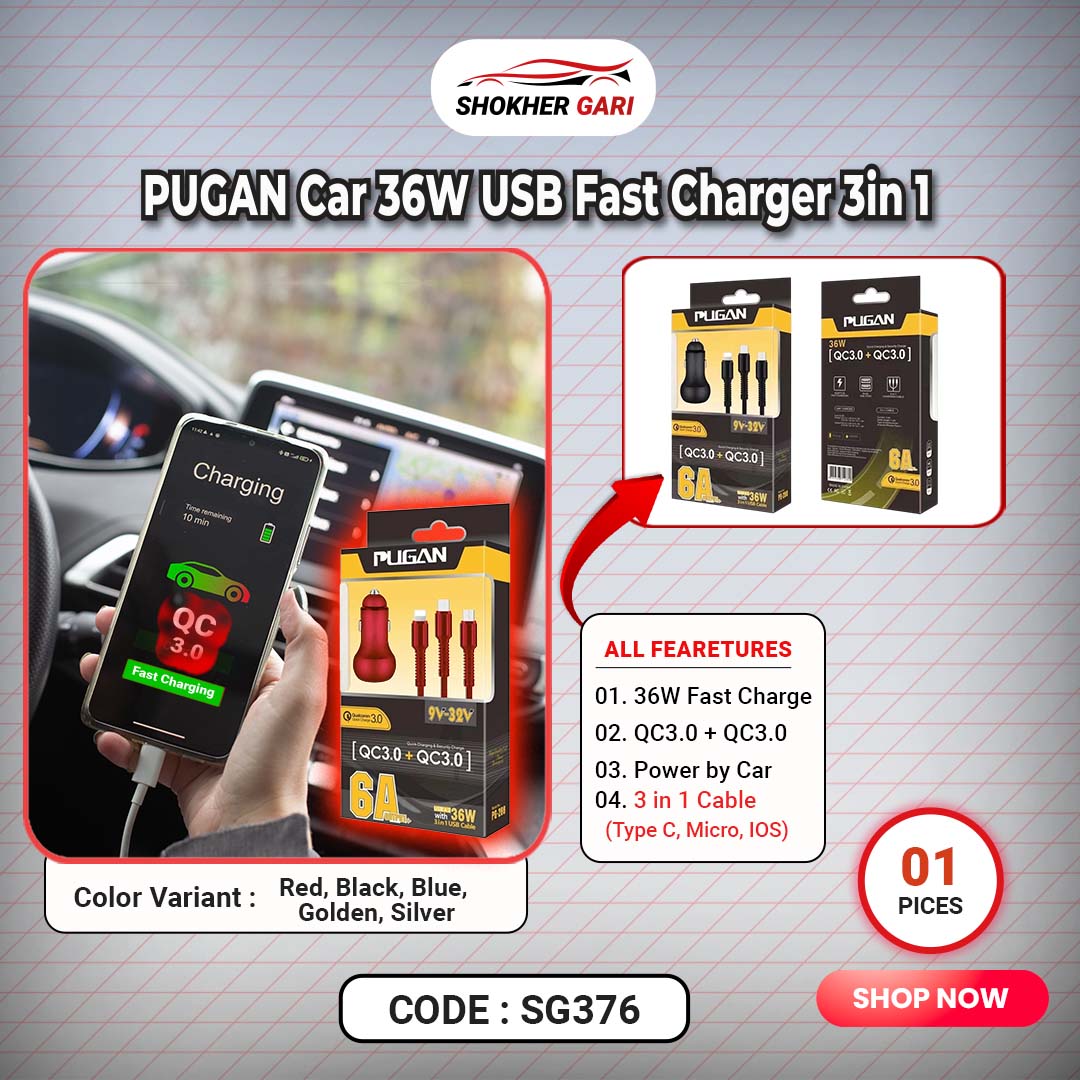 Car USB Fast Charger Pugan 3in 1 36W image 0