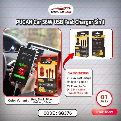 Car USB Fast Charger Pugan 3in 1 36W image 0