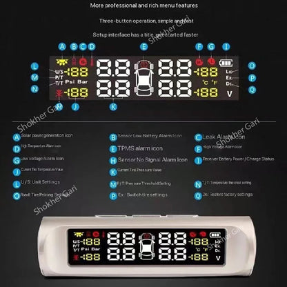 Big Nozzle Solar Power TPMS Car Tire Tyre Air Pressure meter Gauge image 5