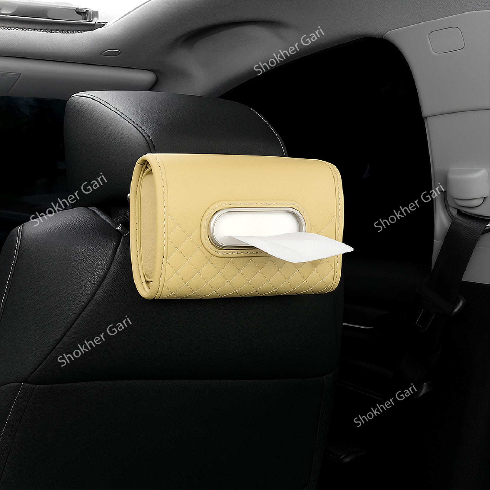 Car Head Rest Check Box Tissue Holder - Beige image