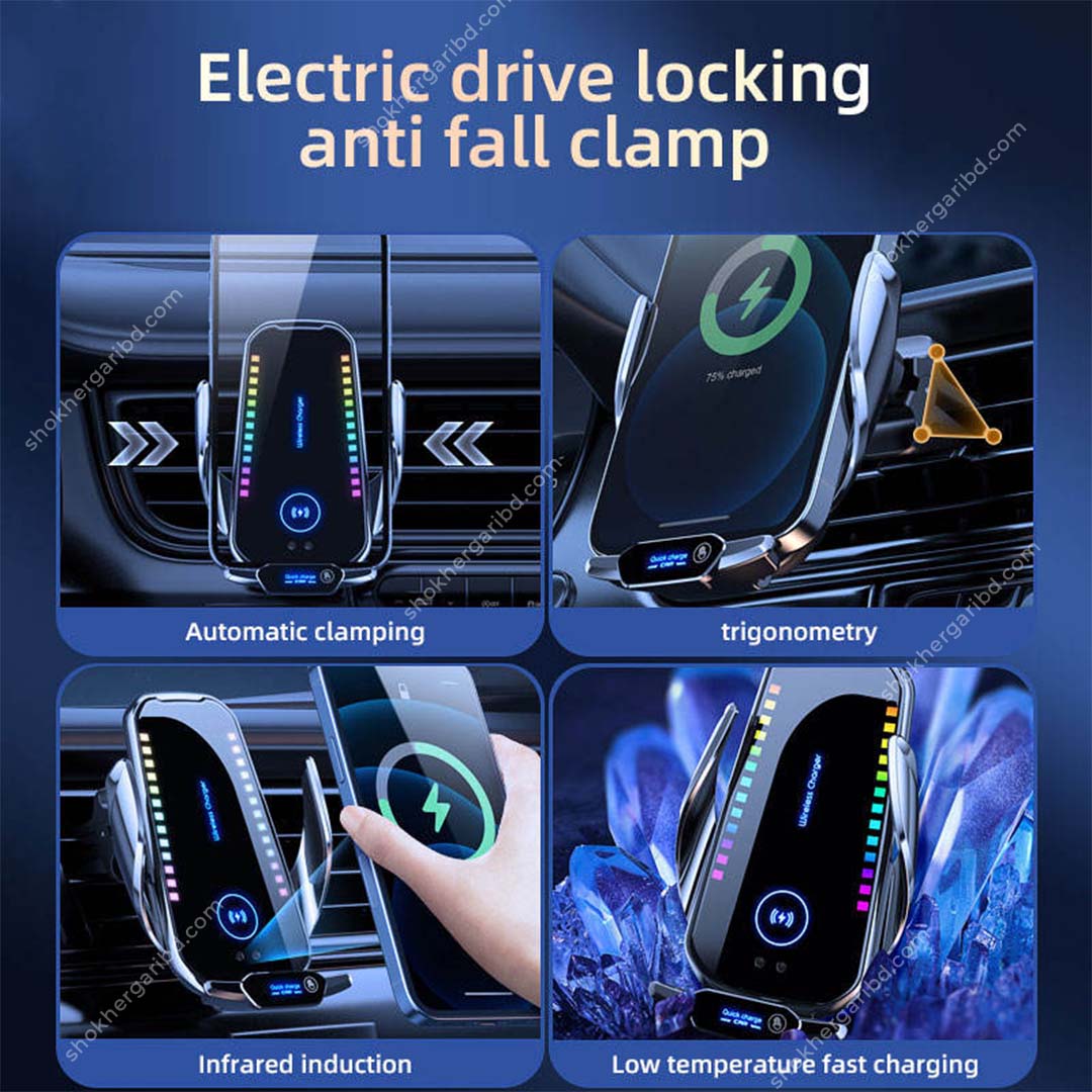 Car Phone Holder Automatic Clamping Wireless Fast Charger Ambient Light Air Vent image 2