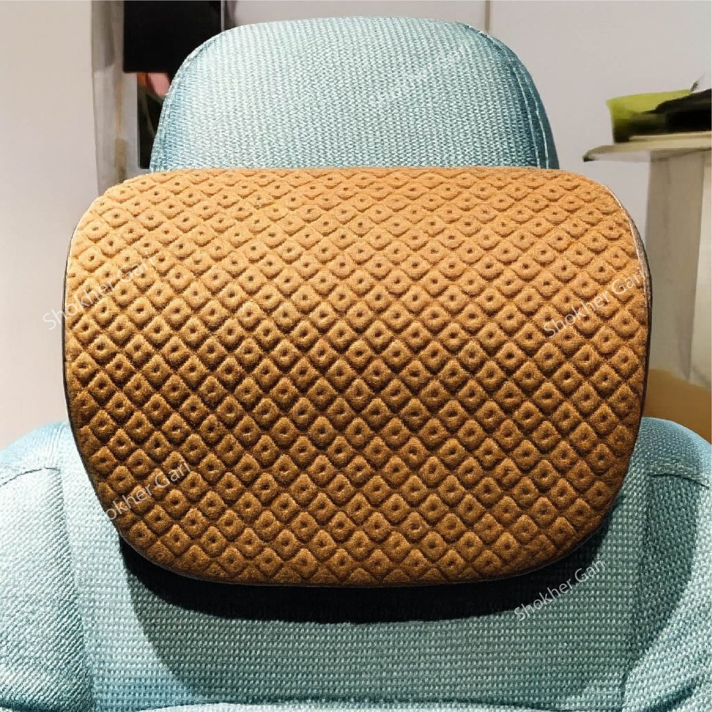 Premium Car Headrest Pillow check Style- 1 piece image 0