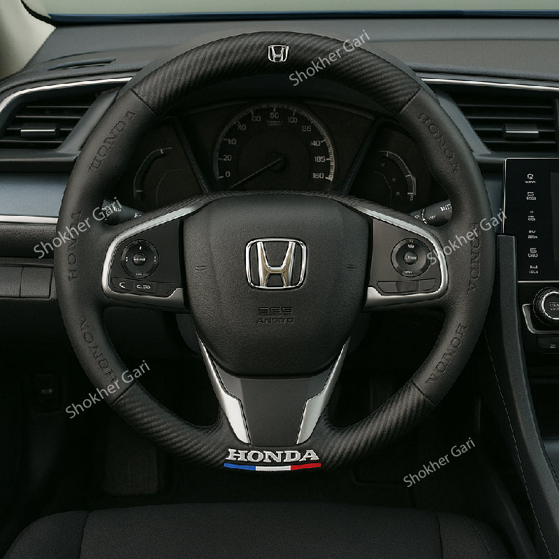 Car Branded Half Carbon Steering Wheel Cover - Honda image