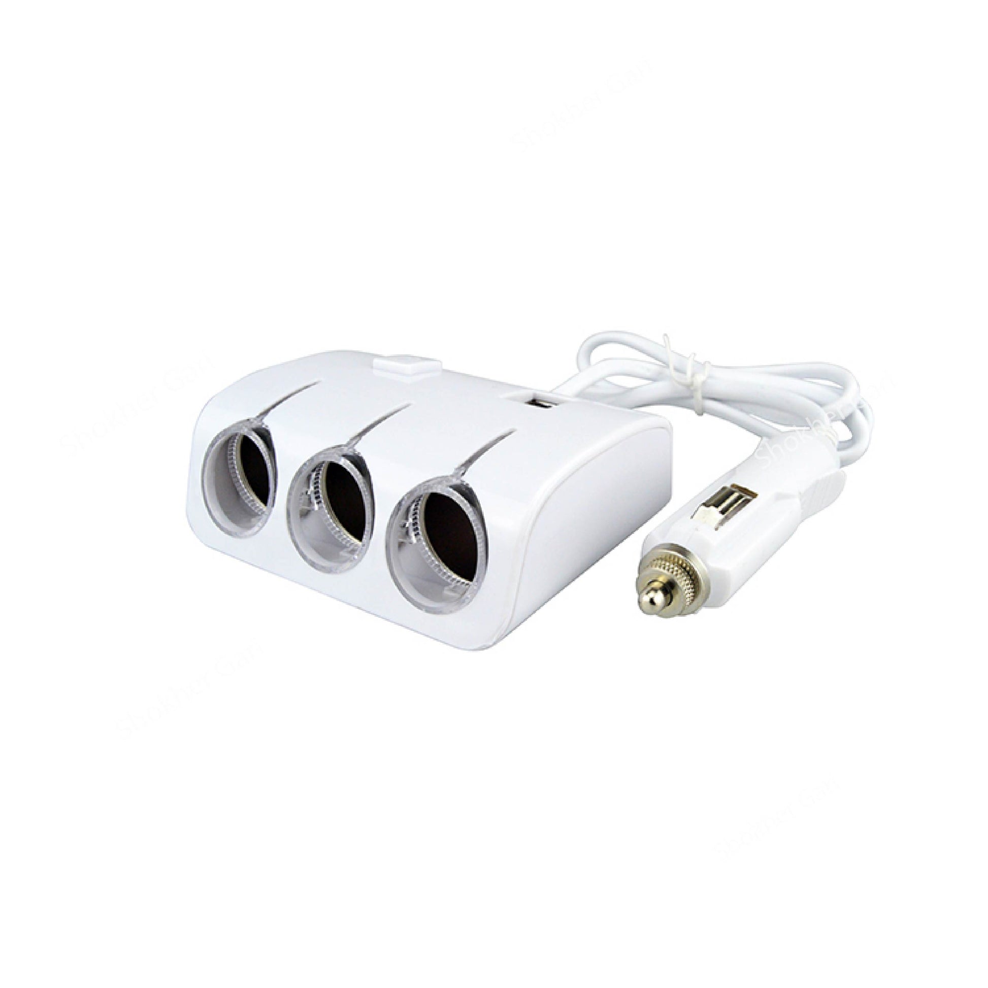 Dual USB Port 3 Lighter Socket Fast Charging Car Charger Adapter - White image