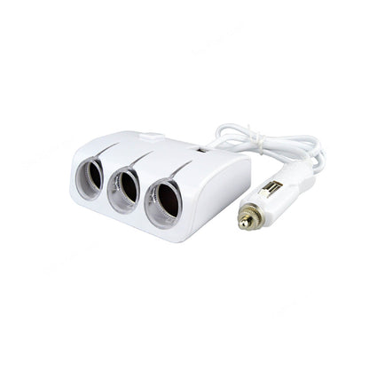 Dual USB Port 3 Lighter Socket Fast Charging Car Charger Adapter - White image