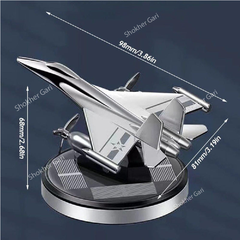 Solar Powered Rotating Combat Aircraft Perfume And Showpiece - Silver image