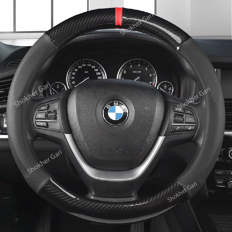 Car Red Design Half Carbon Fiber Steering Cover image 3