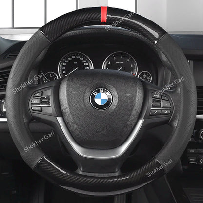 Car Red Design Half Carbon Fiber Steering Cover image 3