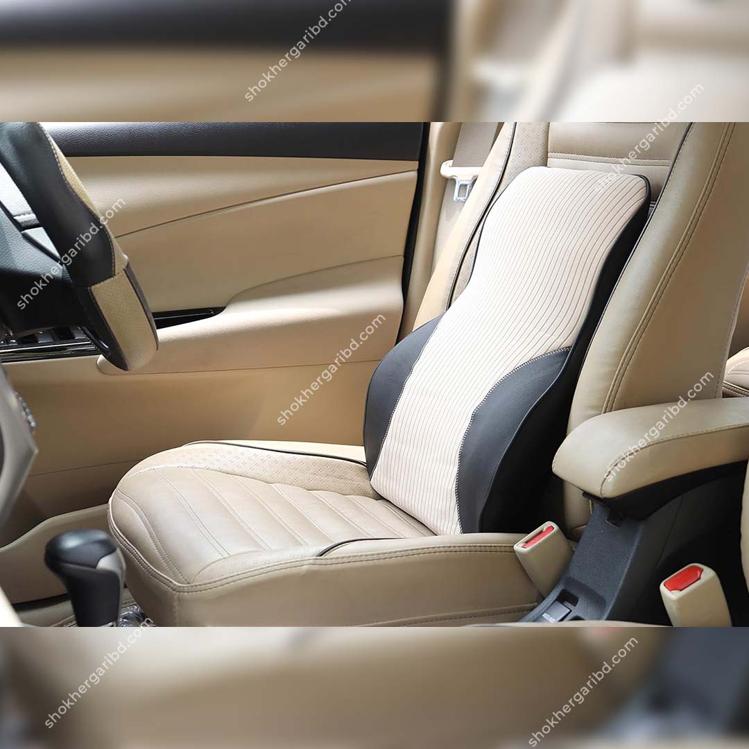 Car Premium Liner Design Back Pillow Lumber Support - Beige image