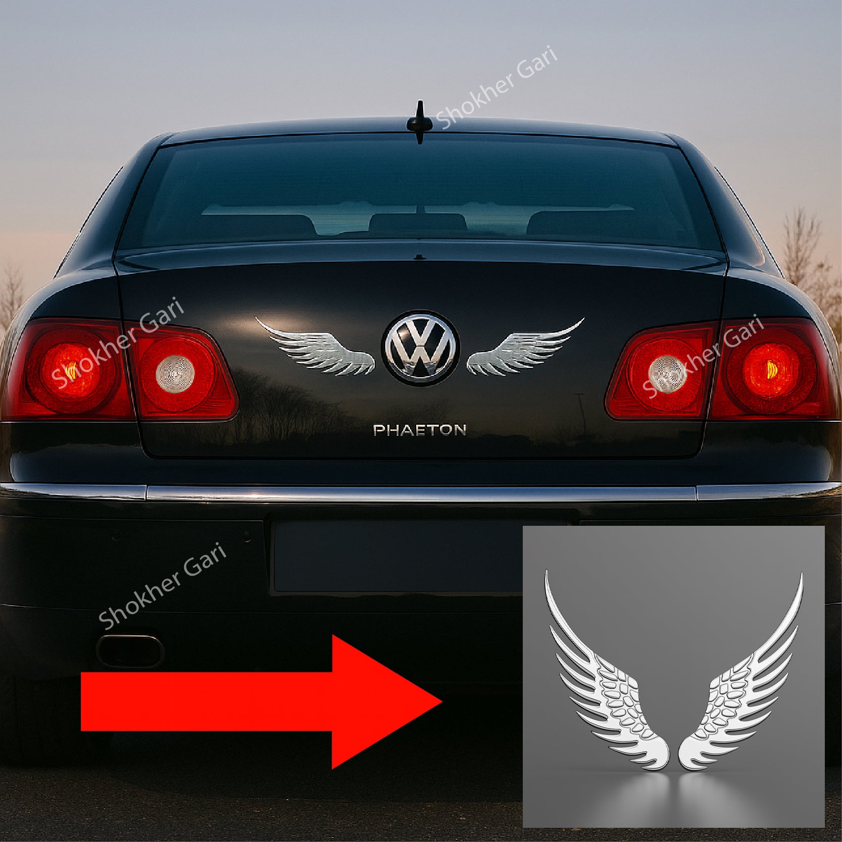 Car 3D Metal Angel Wing Stickers 2pcs - Silver image