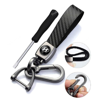 1Pcs Carbon Fiber Car Branded Keyring Artificial Leather - Hyundai image