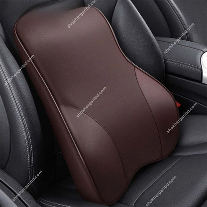 Car Premium Liner Design Back Pillow Lumber Support - Coffee image