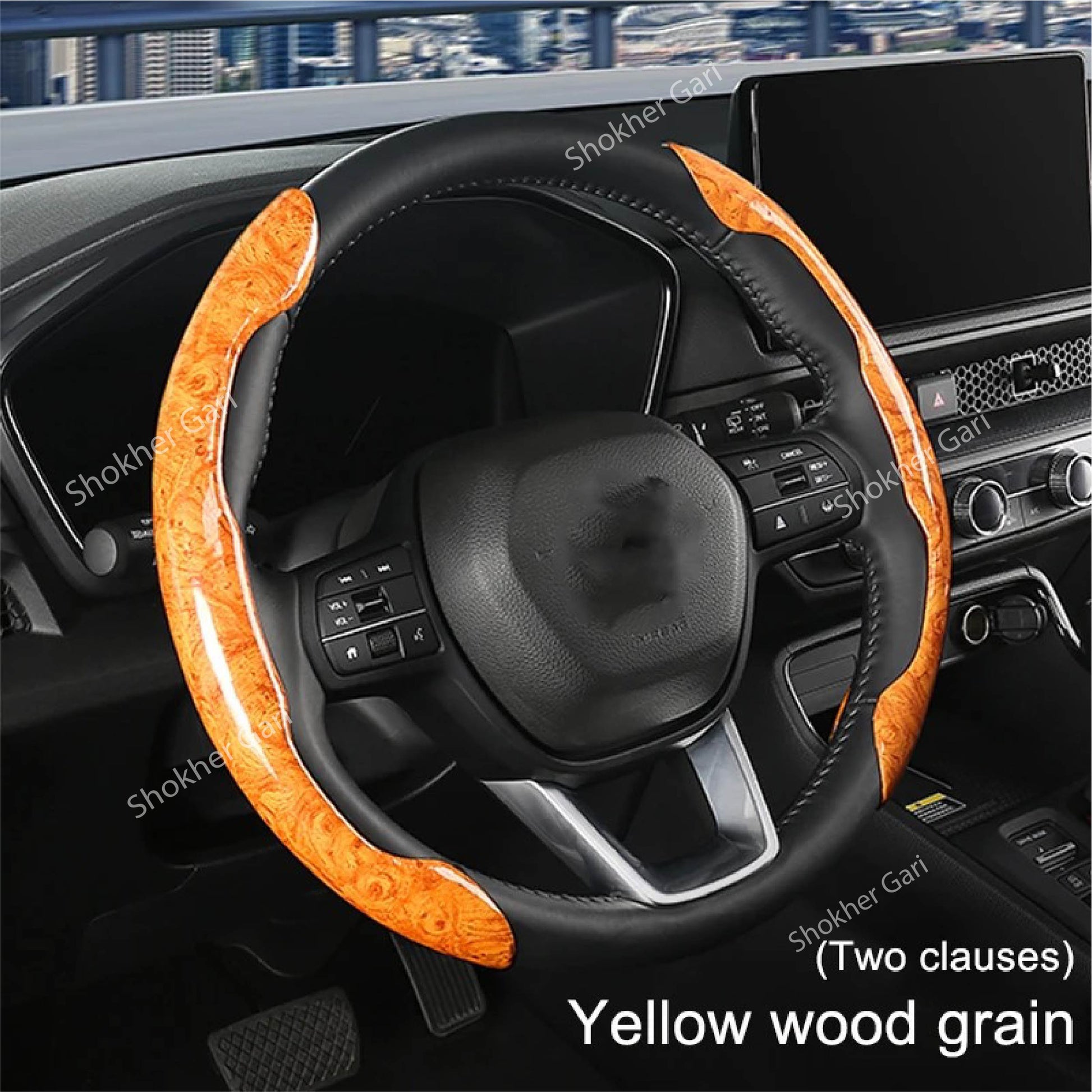 Half Universal Car Wood Steering Wheel Cover - Wooden image