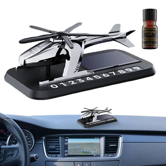 Solar Helicopter Perfume With Parking Number Holder - Car Dashboard Showpiece and Perfume image 0