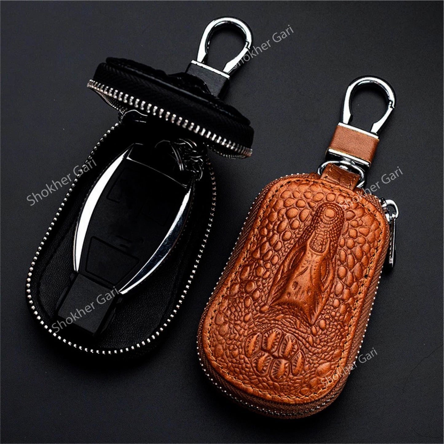 Crocodile Leather Key Holder - Brown image