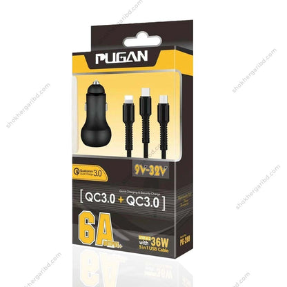 Car USB Fast Charger Pugan 3in 1 36W - Black image