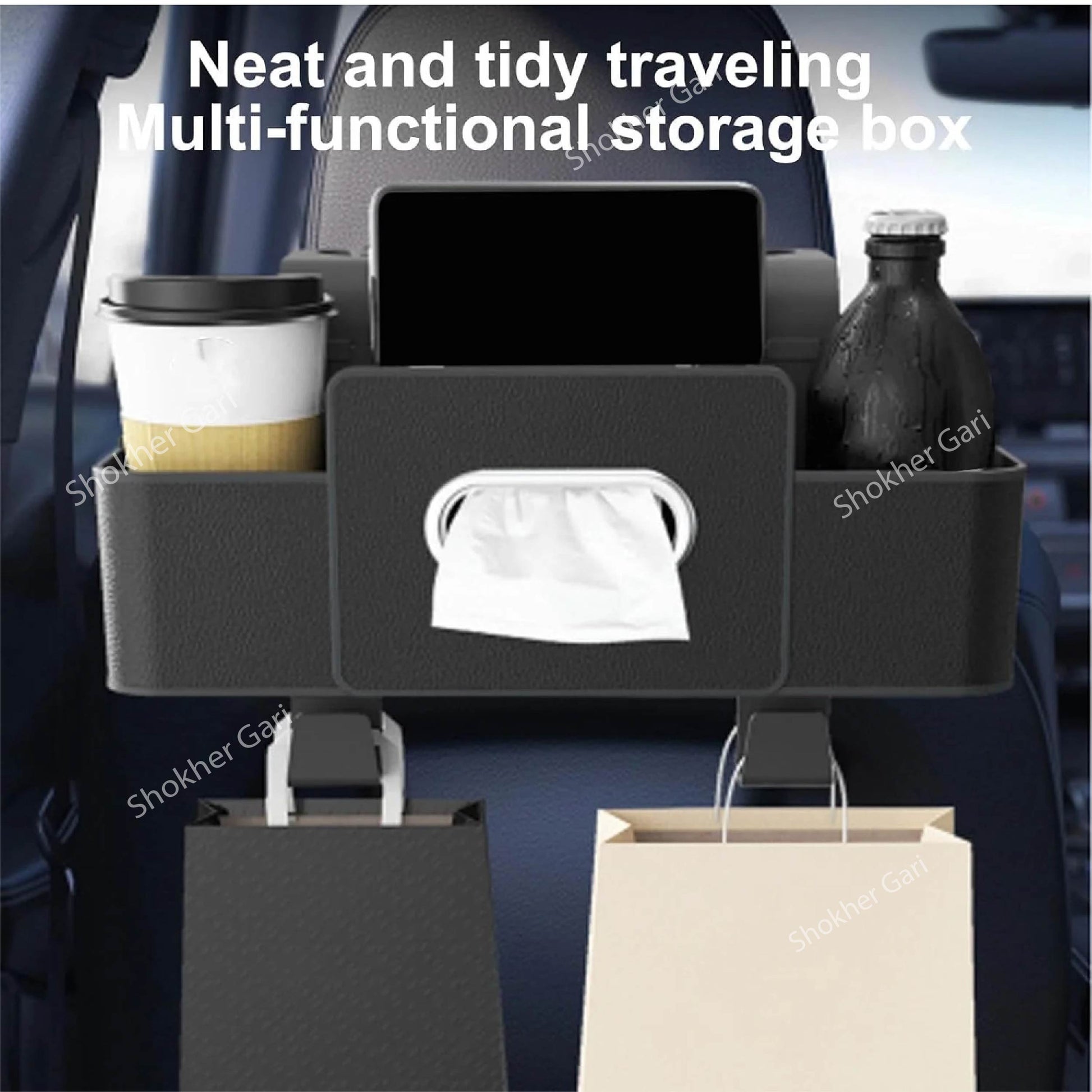 1pcs Car Functional Storage Seat Back Organizer - Full Black image