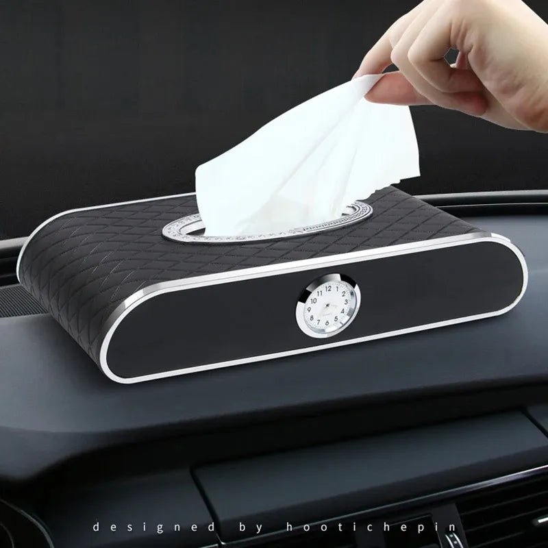 Check Design Car Tissue Box with clock