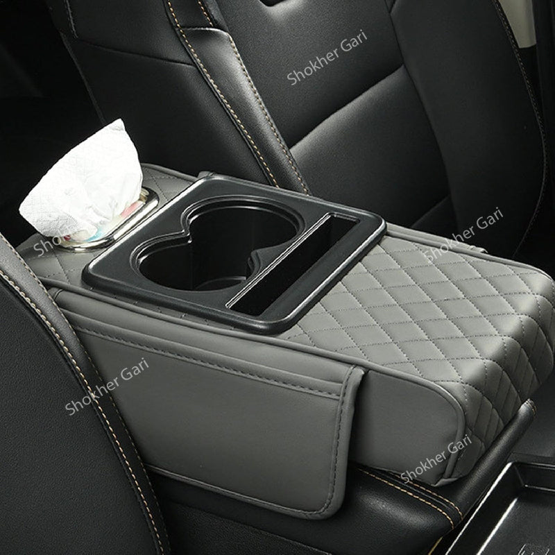 Car Armrest Cup and Phone Holder with Tissue box - Ash image