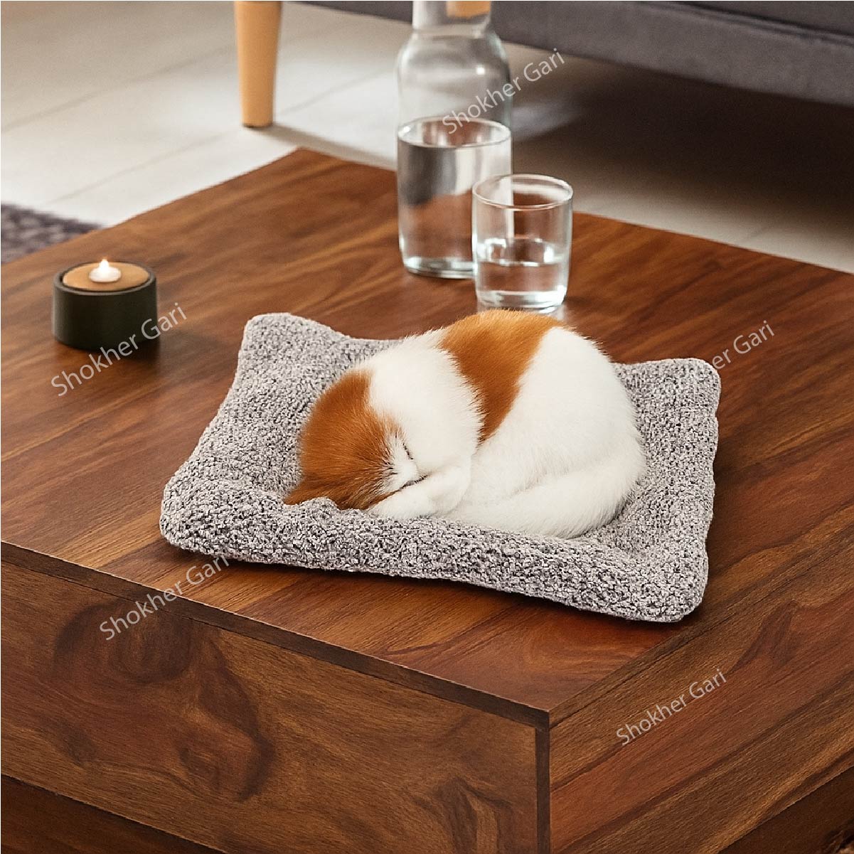 Sleeping Cute Cat for Car Dashboard - White Brown image