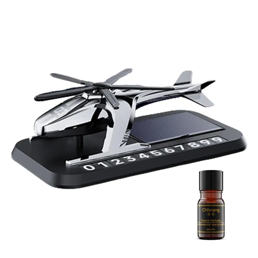 Solar Helicopter Perfume With Parking Number Holder - Car Dashboard Showpiece and Perfume image 1