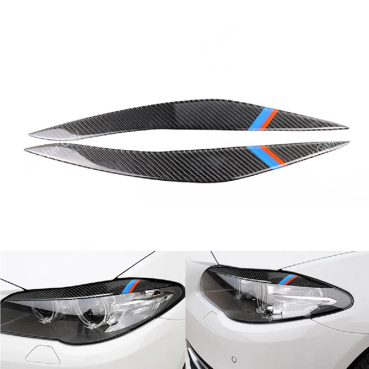 2pcs Carbon Fiber Car Headlights Eyebrows Stickers image 3