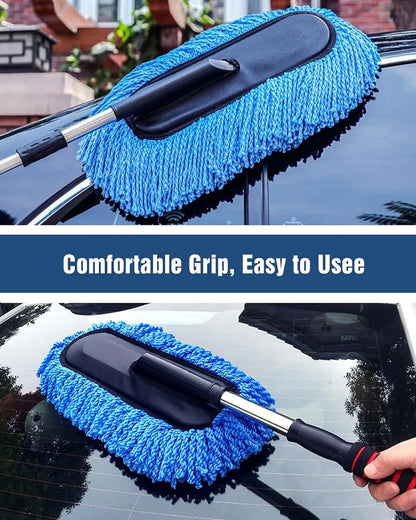 Super Soft Microfiber Car Duster with Anti-slip Extendable Handle 2 colours (Grey, Blue) - Blue image