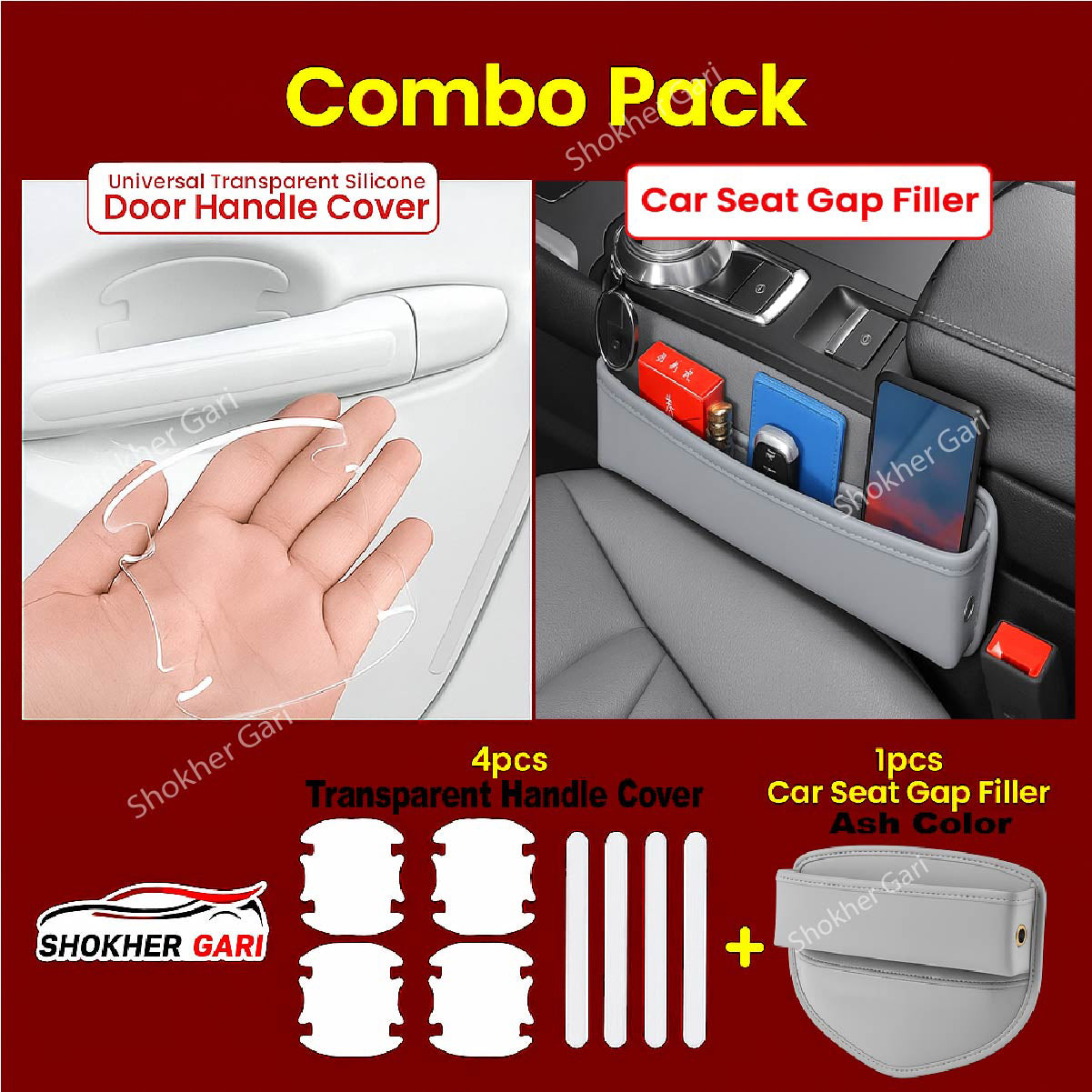 Combo -2 , Seat Gap filler 1pcs &amp; 4pcs transparent Handle cover - Ash image