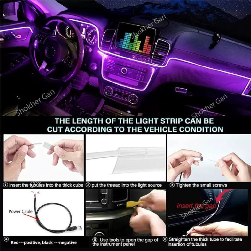 Car Interior Ambeint Stripe Light - RGB Interior Decorative Light (App Controlled) 20 Feet image 1