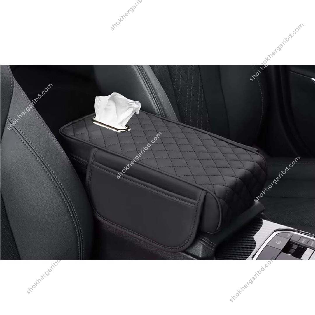 Car Armrest Box Mat Armrest with Storage Bag Car Tissue Box with Side Pocket image 2