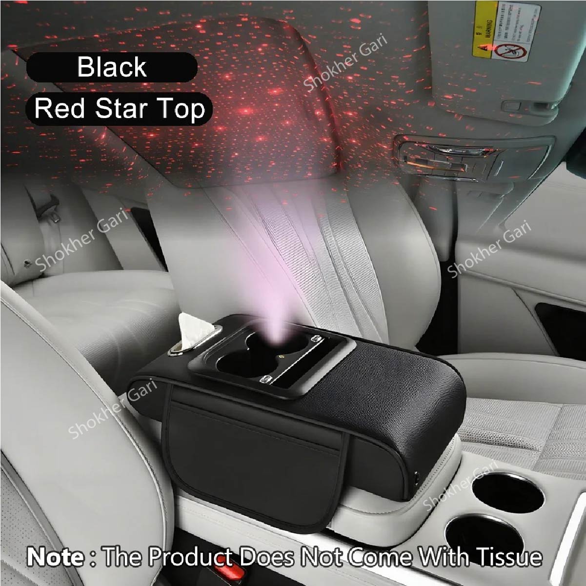 Car Center Console Armrest Box Starry Sky Roof Height - Black image