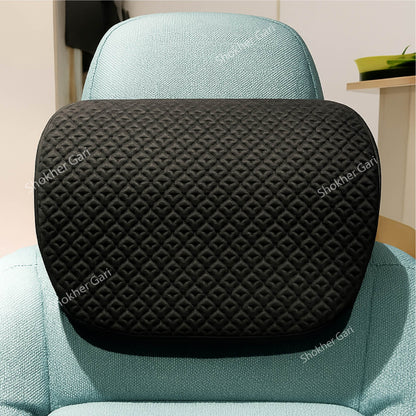Premium Car Headrest Pillow check Style- 1 piece - Black image