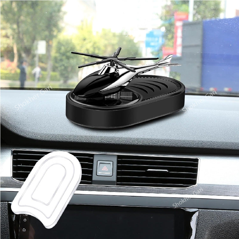 Solar Powered Helicopter style Perfume For Car Dashboard - Black image