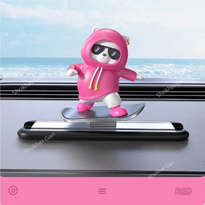Bear Skateboard Car Dashboard Showpiece Magnetic Parking - Pink image