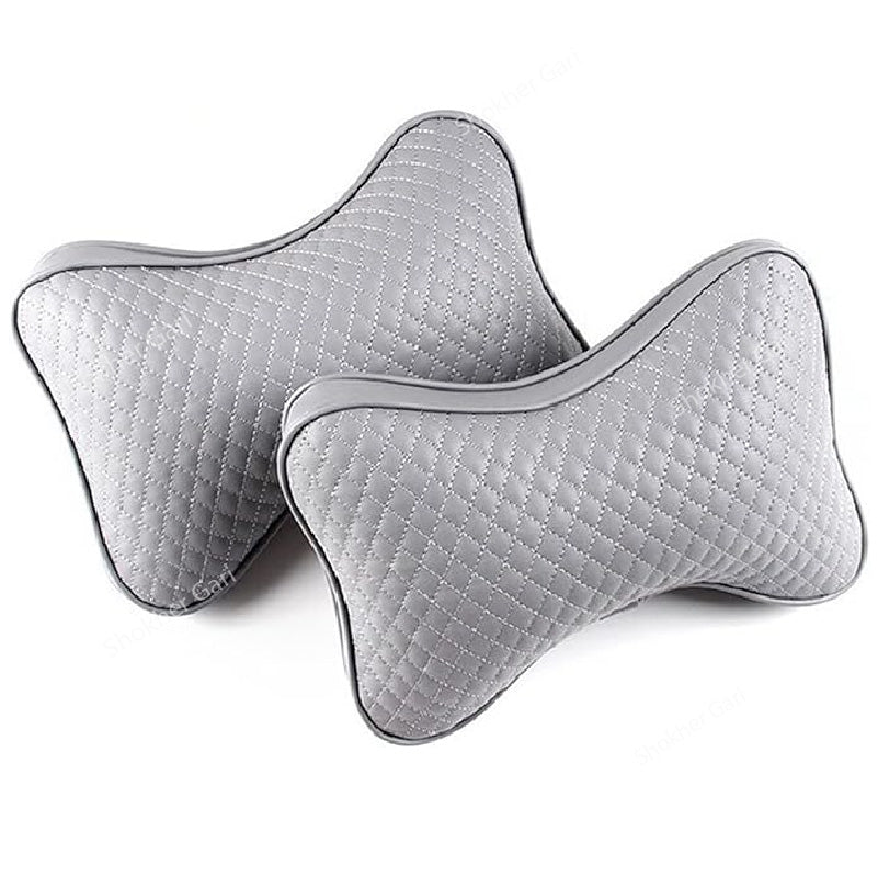 Artificial Leather Neck Pillow- 2 Pieces Set - Ash image