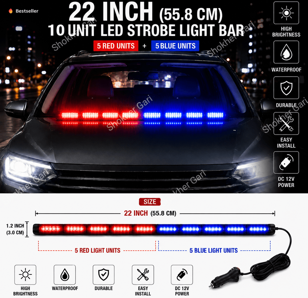 Car Dashboard Big Police Light 1pcs