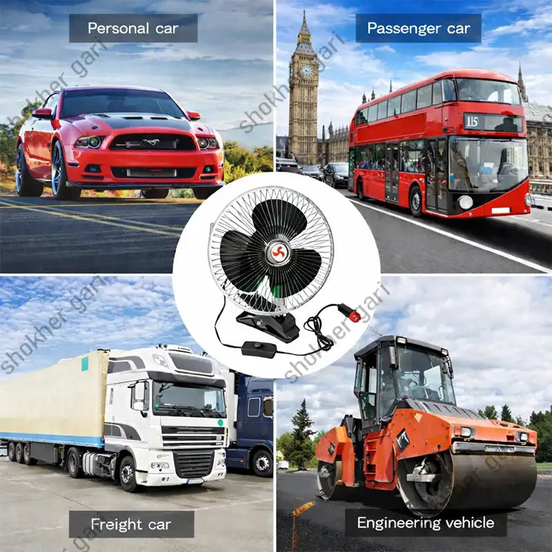 12V 8 inches Black Clip Car Cooling Metal Fan