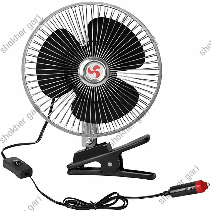 12V 8 inches Black Clip Car Cooling Metal Fan