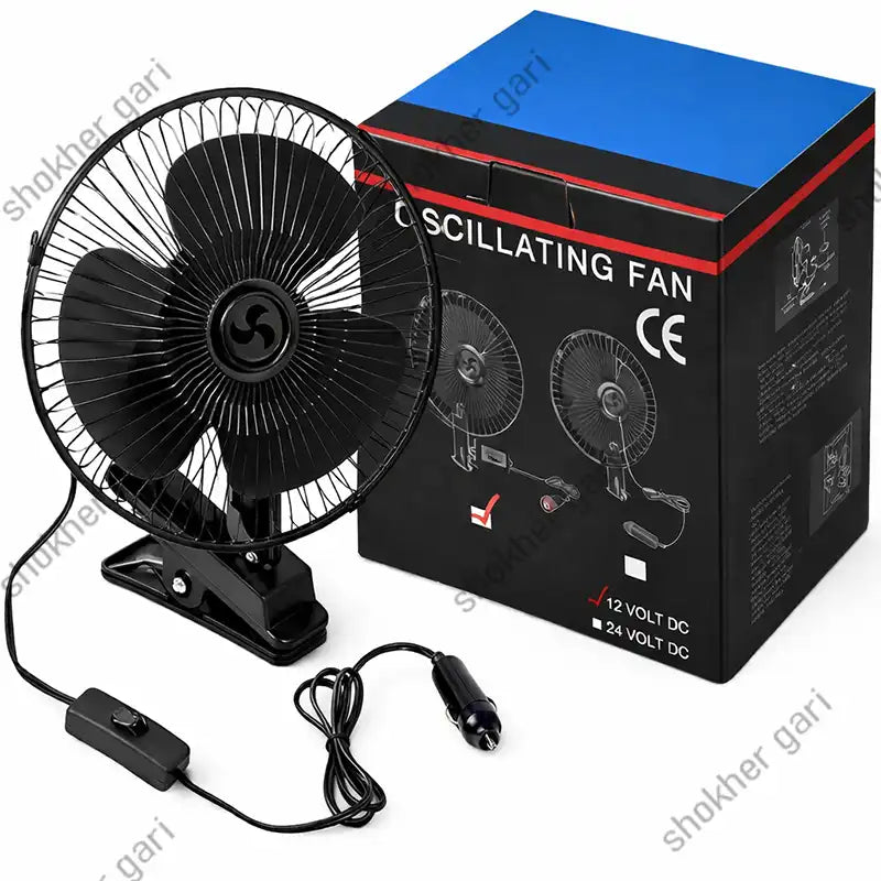 12V 8 inches Black Clip Car Cooling Metal Fan