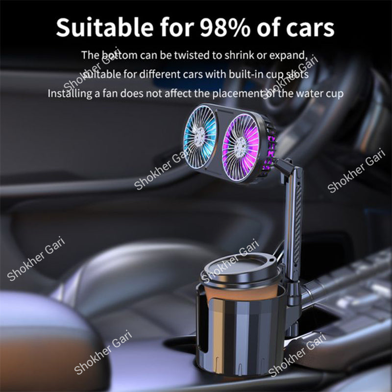 Car Cup Holder Double Fan USB System