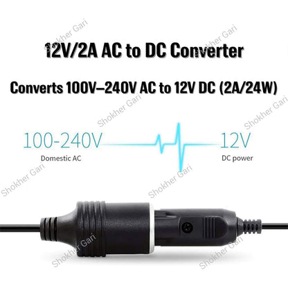 Home To Car 12V AC To DC Converter With Cigarette Lighter Socket -