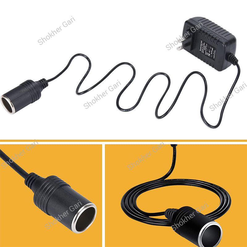 Home To Car 12V AC To DC Converter With Cigarette Lighter Socket -