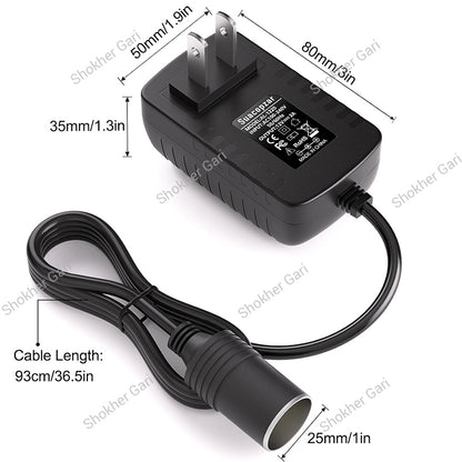 Home To Car 12V AC To DC Converter With Cigarette Lighter Socket -